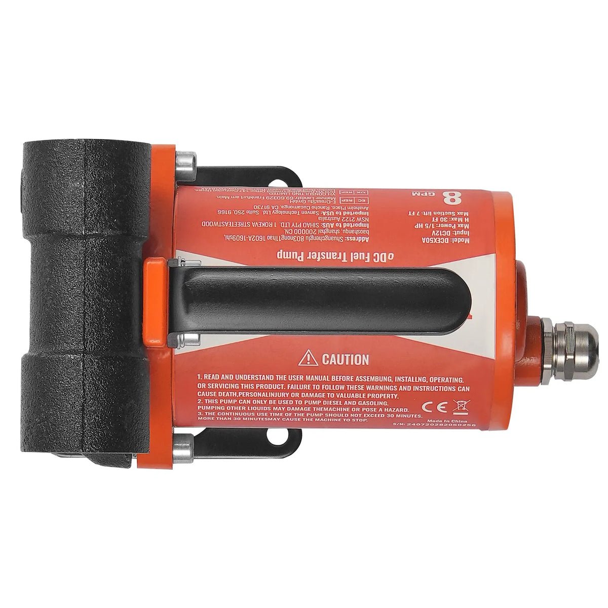 VEVOR degvielas pārsūknēšanas sūknis, 12 V DC, 30 l/min, 124 W, portatīvs elektriskais dīzeļdegvielas sūknis ar automātisku uzpildes pistoli, garu ieplūdes un izplūdes šļūteni benzīnam, dīzeļdegvielai, petrolejai un metanola maisījumiem
