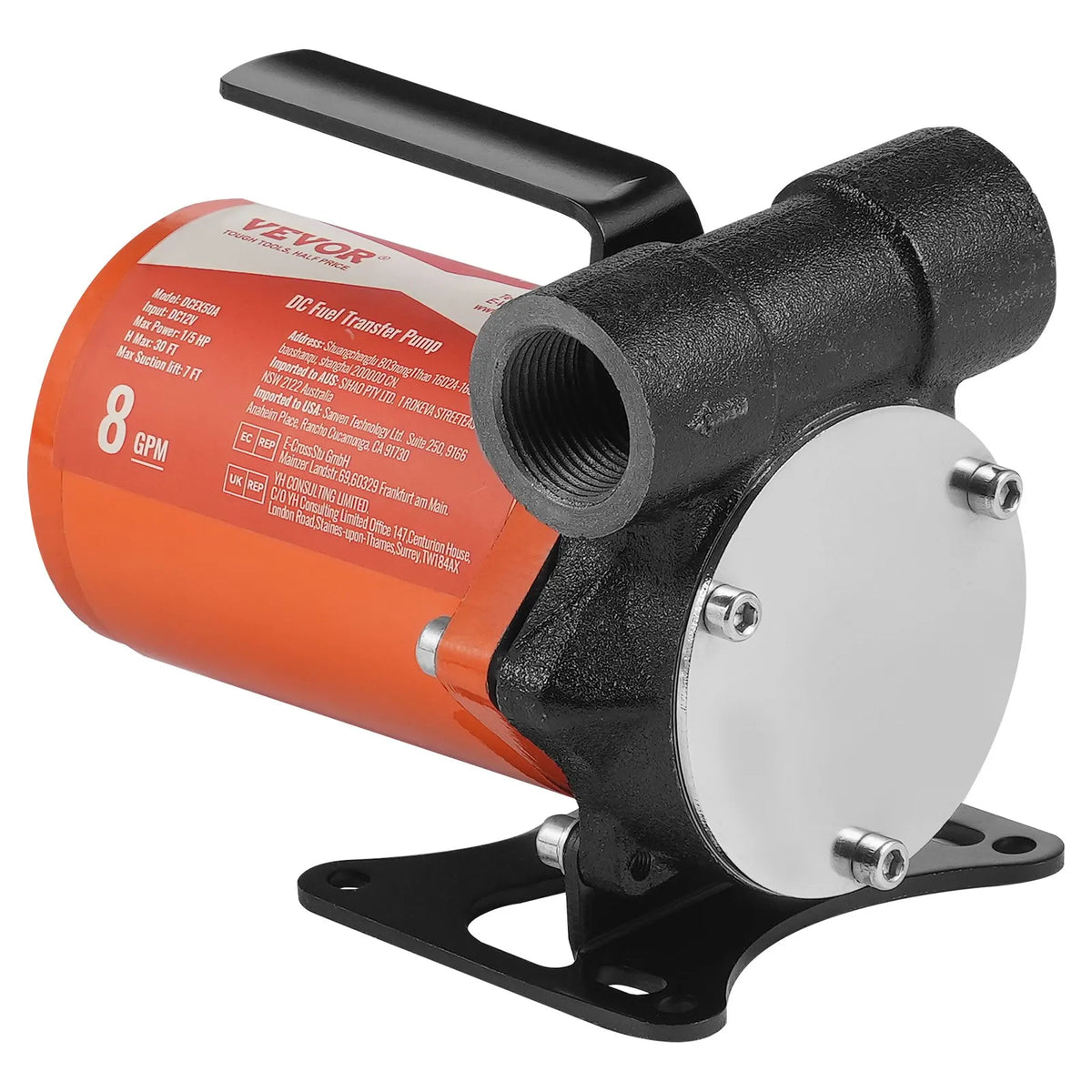 VEVOR degvielas pārsūknēšanas sūknis, 12 V DC, 30 l/min, 124 W, portatīvs elektriskais dīzeļdegvielas sūknis ar automātisku uzpildes pistoli, garu ieplūdes un izplūdes šļūteni benzīnam, dīzeļdegvielai, petrolejai un metanola maisījumiem