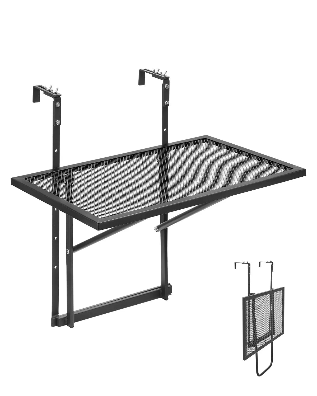 VEVOR piekarināms balkona galds 48 × 61 cm, salokāms metāla margu galds ar 5 līmeņu regulēšanu, piemērots margām ar biezumu 2,5–11,9 cm, pasniegšanas galds balkonam un terasei