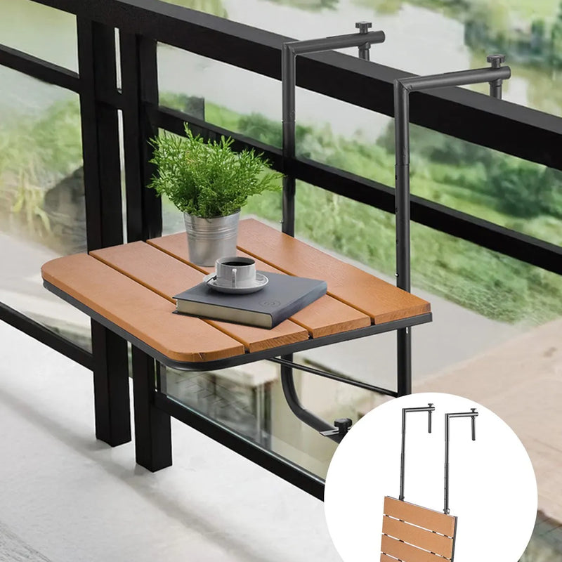 VEVOR piekarināms balkona galds 64 × 61 cm, salokāms balkona margu galds ar 4 līmeņu augstuma regulēšanu, piemērots margām ar biezumu 2,5–21 cm, pasniegšanas galds balkonam un terasei