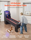 VEVOR klasiskā Roll and Score arkādes spēļu galda iekārta, 274 cm, iekštelpu skeeball spēļu galds ar LED elektronisko rezultātu skaitītāju, skaņu un automātisku bumbiņu atgriešanu, piemērots pieaugušajiem un bērniem, 4 bumbiņas komplektā