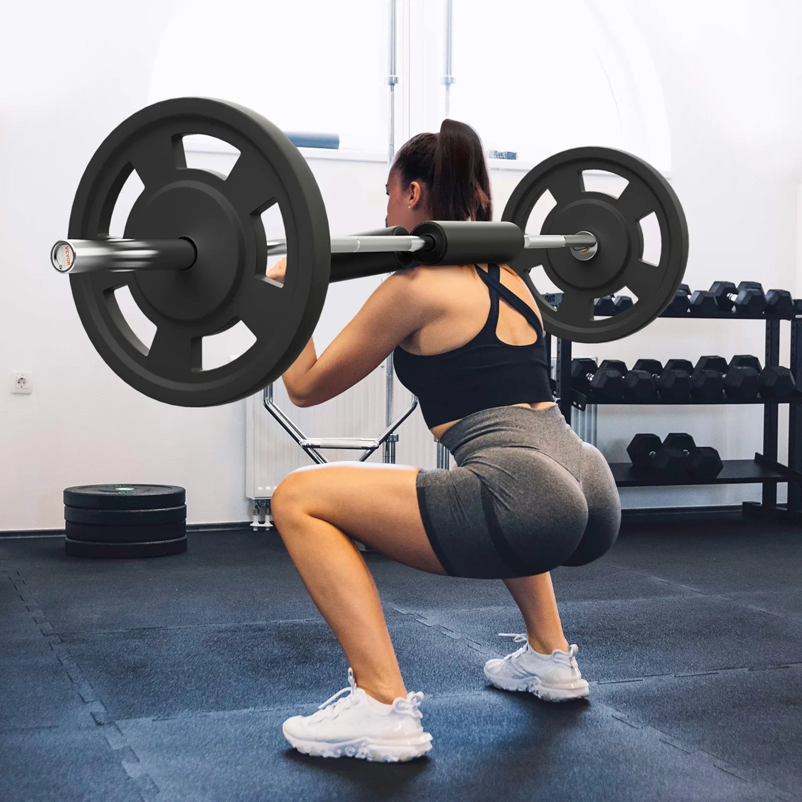 VEVOR drošības pietupienu stienis, 317,5 kg slodze, ar plecu un roku spilventiņiem, 28 mm diametrs, piemērots priekšējiem pietupieniem, izklupieniem un rehabilitācijai
