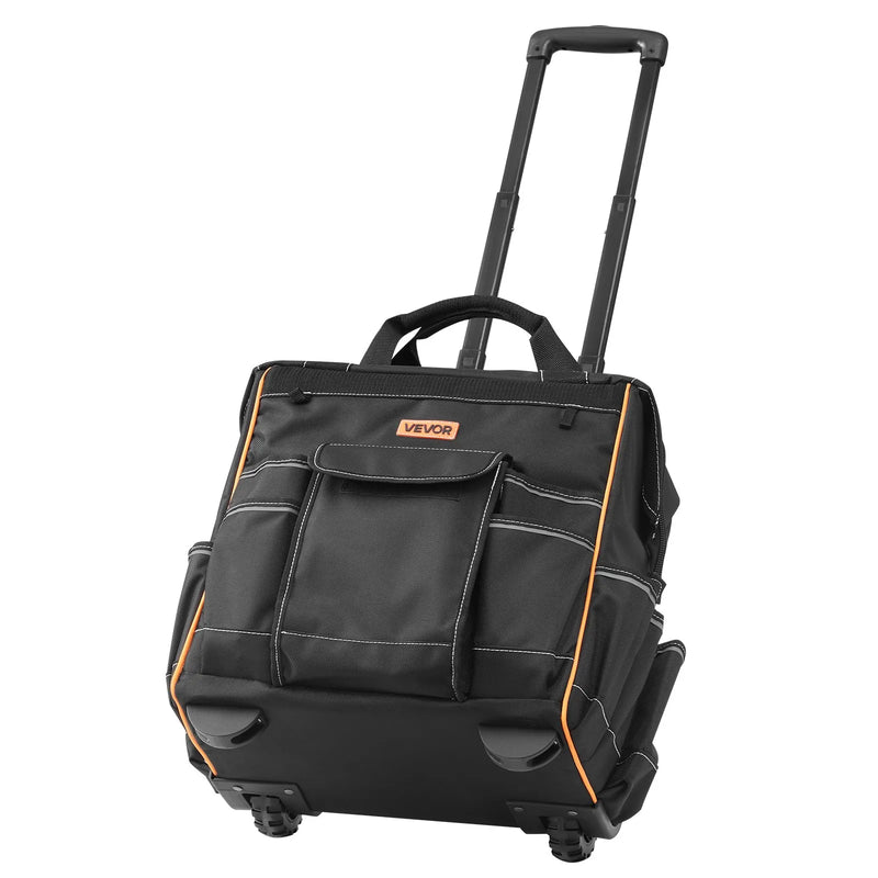 VEVOR instrumentu soma ar riteņiem, kravnesība līdz 50 kg, 25 kabatas, izturīga instrumentu soma uz riteņiem ar regulējamu teleskopisko rokturi un stabilu pamatni, instrumentu organizators celtniecībai un mehāniķiem
