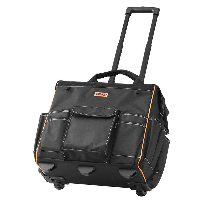 VEVOR instrumentu soma ar riteņiem, kravnesība līdz 50 kg, 25 kabatas, izturīga instrumentu soma uz riteņiem ar regulējamu teleskopisko rokturi un stabilu pamatni, instrumentu organizators elektriķiem un celtniecībai