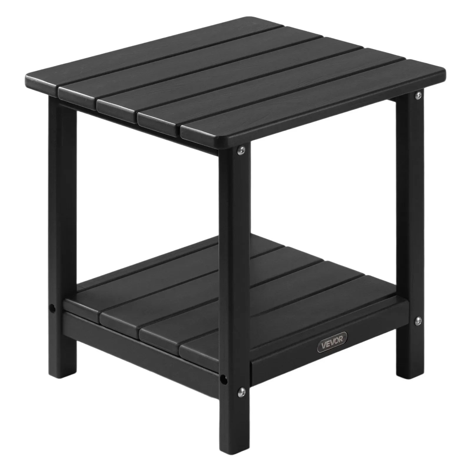 VEVOR āra sānu galds 450 × 380 × 440 mm, divslāņu HDPE konstrukcija, viegli kopjams, izturīgs pret skarbiem laikapstākļiem, piemērots terasei, baseinam, pludmalei, lievenim, pagalmam un iekštelpām, melns