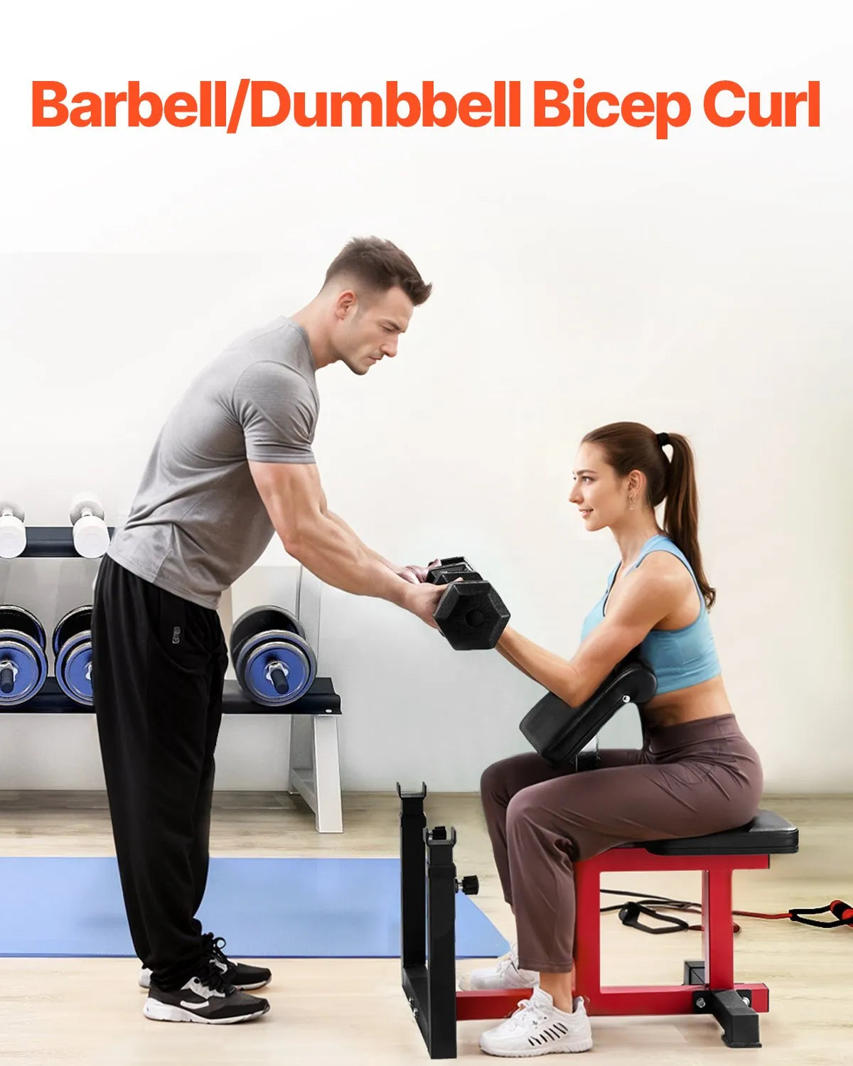 VEVOR treniņu sols ar kāju iztaisnošanas moduli, spēka treniņu sols ar bicepsu staciju hantelēm un stienim, 200 kg nestspēja, daudzfunkcionāls sols mājas sporta zālei