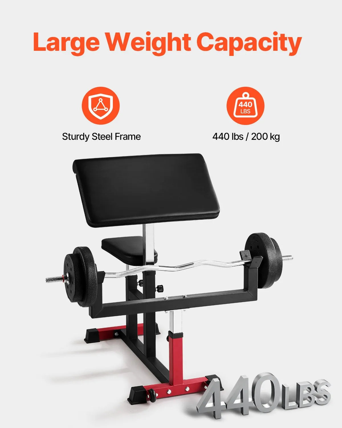VEVOR bicepsu treniņu sols, regulējams spēka treniņu trenažieris ar stieņa un hanteles bicepsu staciju, 200 kg nestspēja, mājas sporta zālei
