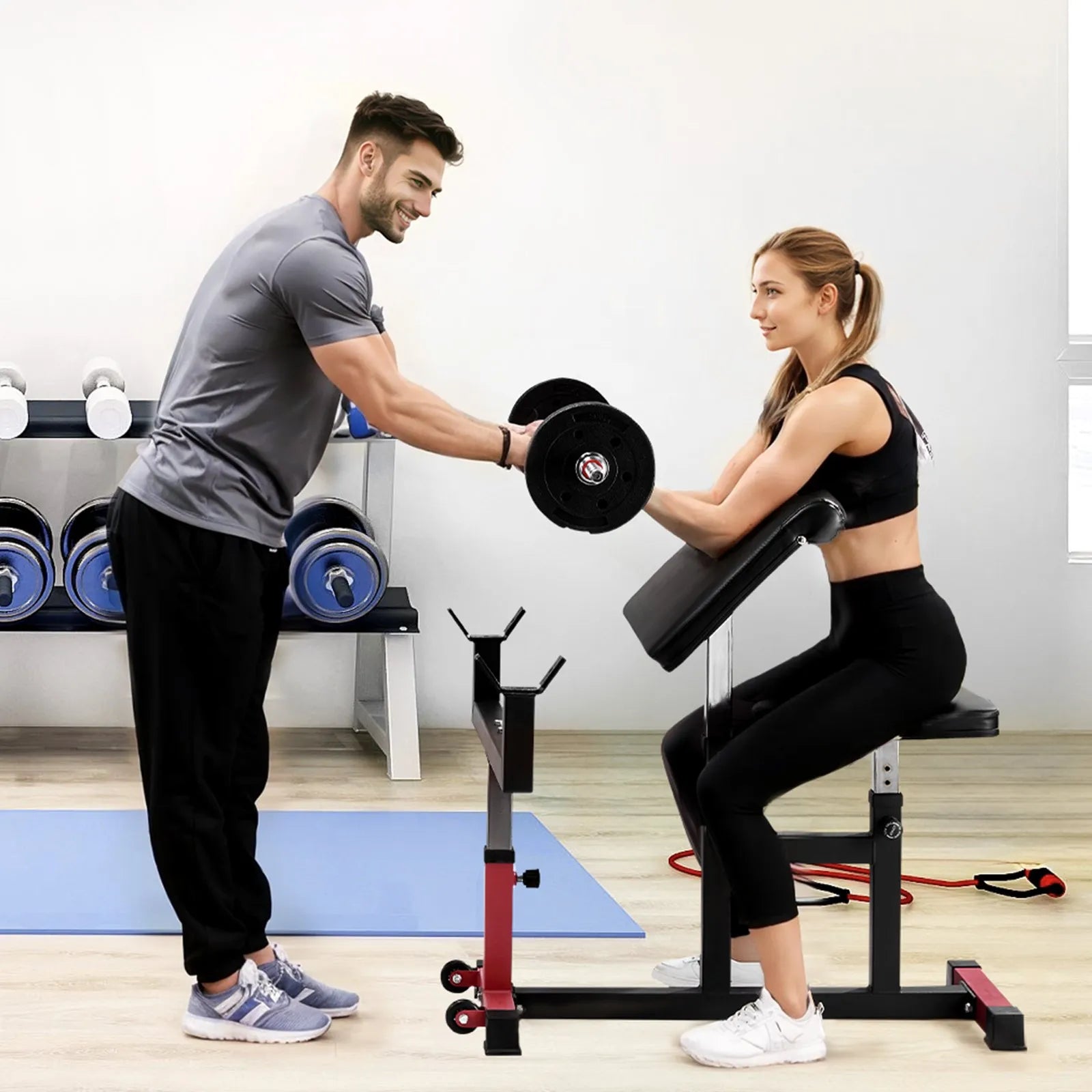 VEVOR bicepsu treniņu sols, regulējams spēka treniņu trenažieris ar stieņa un hanteles bicepsu staciju, 200 kg nestspēja, mājas sporta zālei