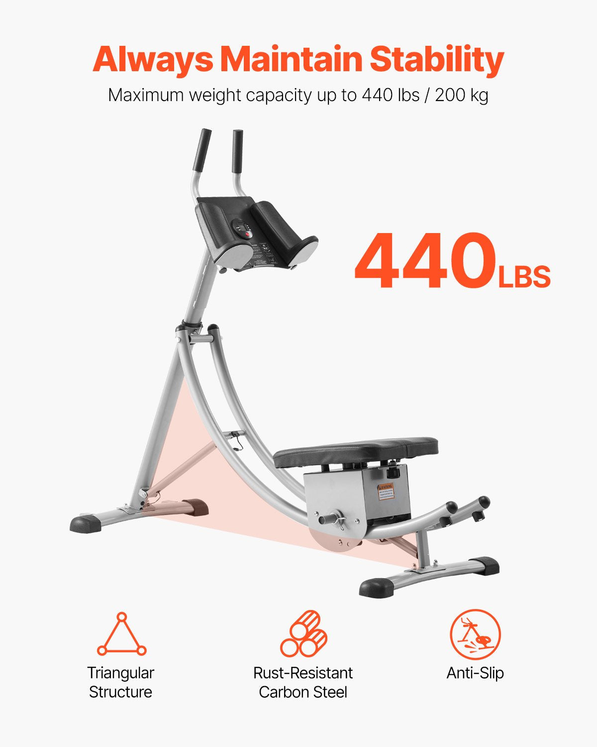 VEVOR vēdera preses trenažieris, core un vēdera muskuļu trenažieris, salokāms un regulējams fitnesa aprīkojums, 200 kg nestspēja, mājas sporta zālei