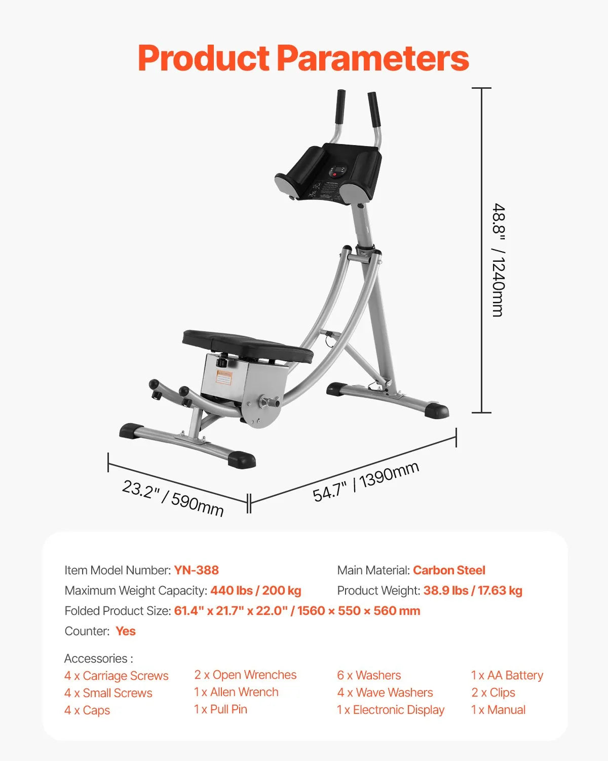 VEVOR vēdera preses trenažieris, core un vēdera muskuļu trenažieris, salokāms un regulējams fitnesa aprīkojums, 200 kg nestspēja, mājas sporta zālei