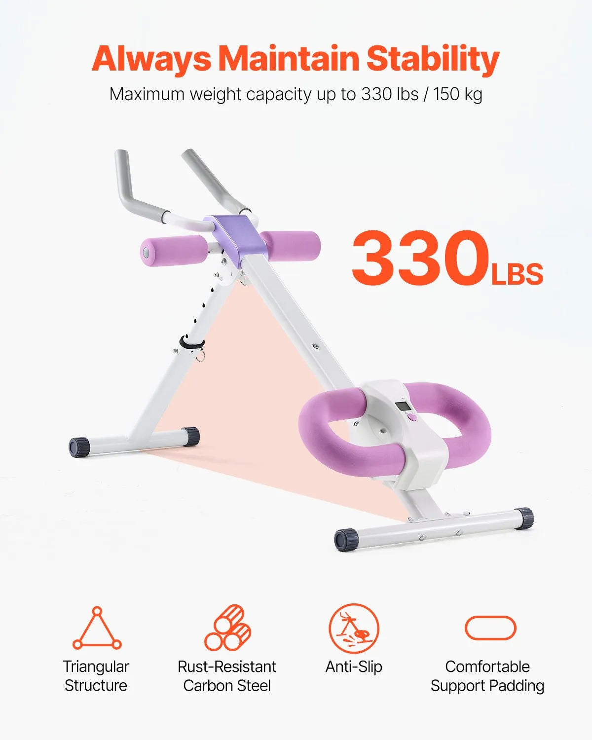 VEVOR vēdera preses trenažieris, core un vēdera muskuļu trenažieris, salokāms un regulējams fitnesa aprīkojums, 150 kg nestspēja, mājas sporta zālei