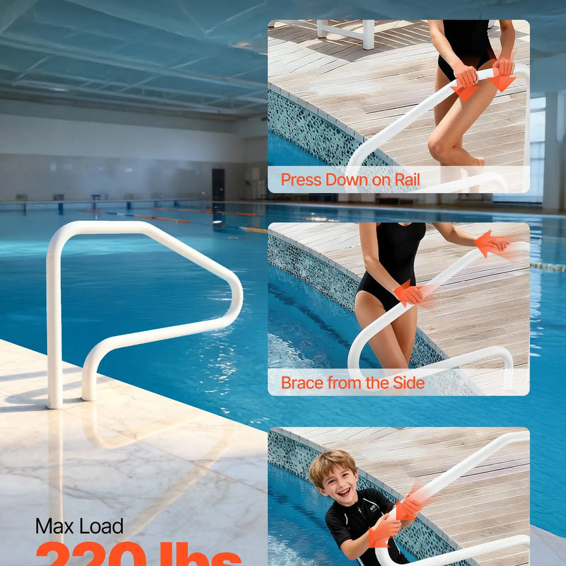 VEVOR baseina margas 122 × 81,3 cm, pastiprinātas nerūsējošā tērauda peldbaseina margas ar nestspēju līdz 100 kg, bezšuvju metinājums, iegremdēta vai ar pamatplāksni montējama konstrukcija lietošanai pie baseina, akvaparkos un spa centros