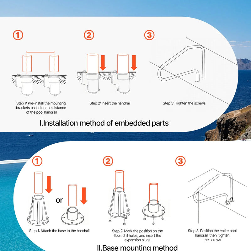 VEVOR baseina margas 122 × 81,3 cm, pastiprinātas nerūsējošā tērauda peldbaseina margas ar nestspēju līdz 100 kg, bezšuvju metinājums, iegremdēta vai ar pamatplāksni montējama konstrukcija lietošanai pie baseina, akvaparkos un spa centros