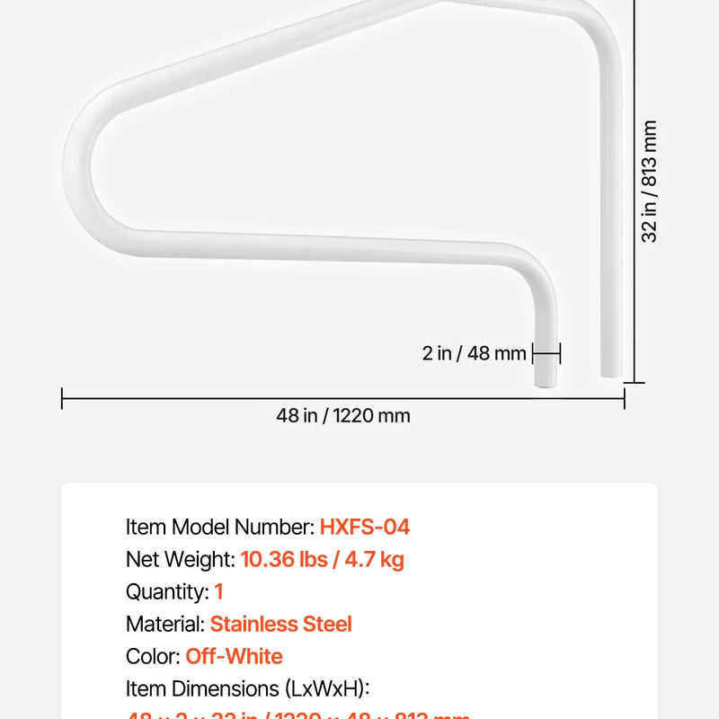 VEVOR baseina margas 122 × 81,3 cm, pastiprinātas nerūsējošā tērauda peldbaseina margas ar nestspēju līdz 100 kg, bezšuvju metinājums, iegremdēta vai ar pamatplāksni montējama konstrukcija lietošanai pie baseina, akvaparkos un spa centros