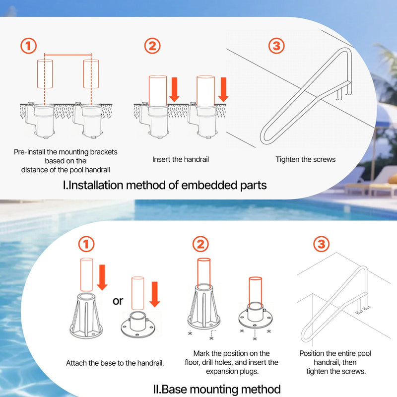 VEVOR baseina margas 137,1 × 81,3 cm, pastiprinātas nerūsējošā tērauda peldbaseina margas ar nestspēju līdz 100 kg, bezšuvju metinājums, iegremdēta vai ar pamatplāksni montējama konstrukcija lietošanai pie baseina, akvaparkos un spa centros