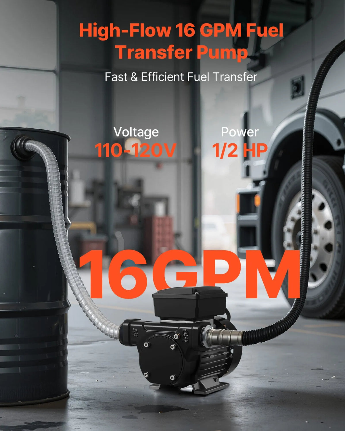 VEVOR degvielas pārsūknēšanas sūknis 230 V, 60 L/min, AC elektriskais eļļas sūknis dīzeļdegvielai, petrolejai un biodīzeļdegvielai, ar automātisku degvielas pistoli un 2 šļūtenēm, maks. pacelšana 13,7 m, piemērots transportlīdzekļiem un būvlaukumiem