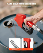 VEVOR degvielas pārsūknēšanas sūknis 230 V 57 l/min ar automātisku degvielas pistoli un izplūdes šļūteni benzīnam, dīzeļdegvielai, petrolejai, biodīzeļdegvielai un etanola maisījumiem