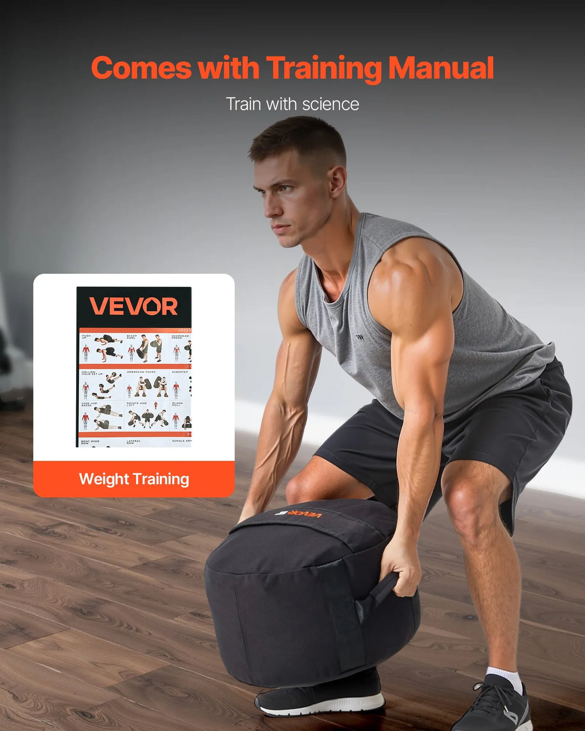 VEVOR treniņu smilšu maiss ar rokturiem, 45 kg, fitnesa un spēka treniņiem, melns (bez pildījuma)