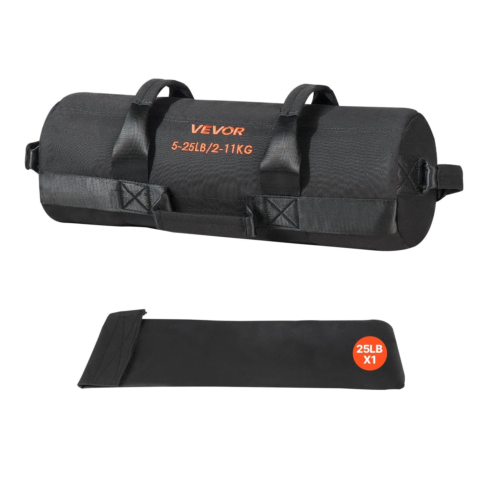VEVOR regulējams treniņu smilšu maiss ar rokturiem, 2–11 kg, fitnesa un spēka treniņiem, melns (bez pildījuma)
