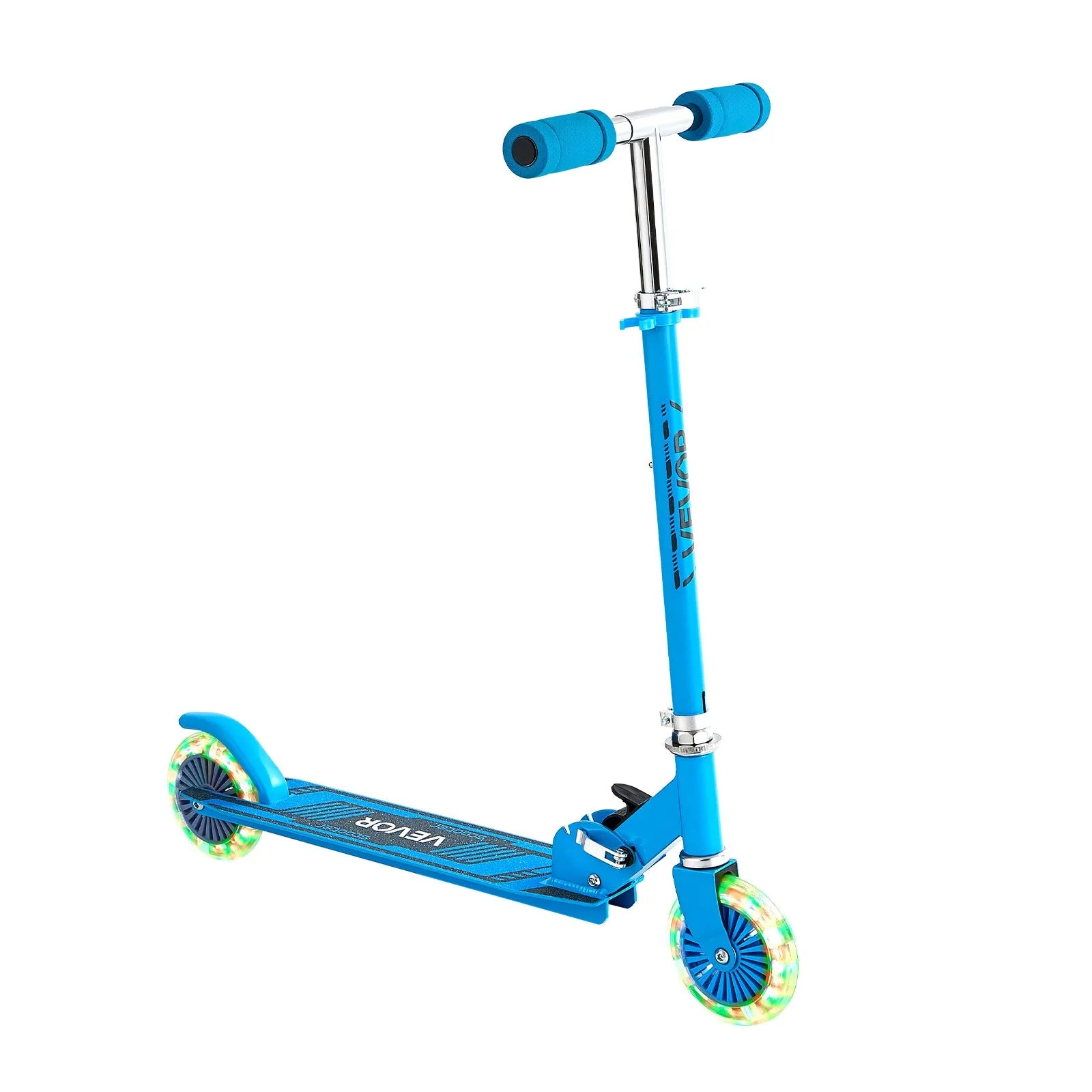 VEVOR divriteņu skrejritenis bērniem no 3 gadu vecuma ar LED gaismas riteņiem, regulējamu stūres augstumu, platu pretslīdes platformu, salokāmu un vieglu rāmi, kravnesība līdz 49,9 kg, zils