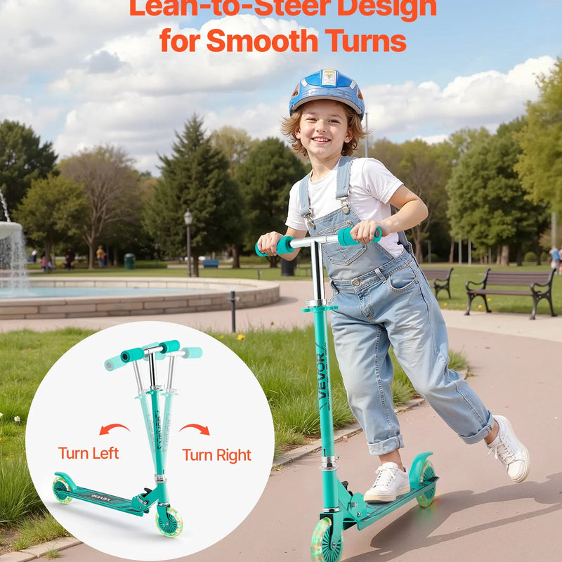 VEVOR divriteņu skrejritenis bērniem no 3 gadu vecuma ar LED gaismas riteņiem, regulējamu stūres augstumu, platu pretslīdes platformu, salokāmu un vieglu rāmi, kravnesība līdz 49,9 kg, zaļš