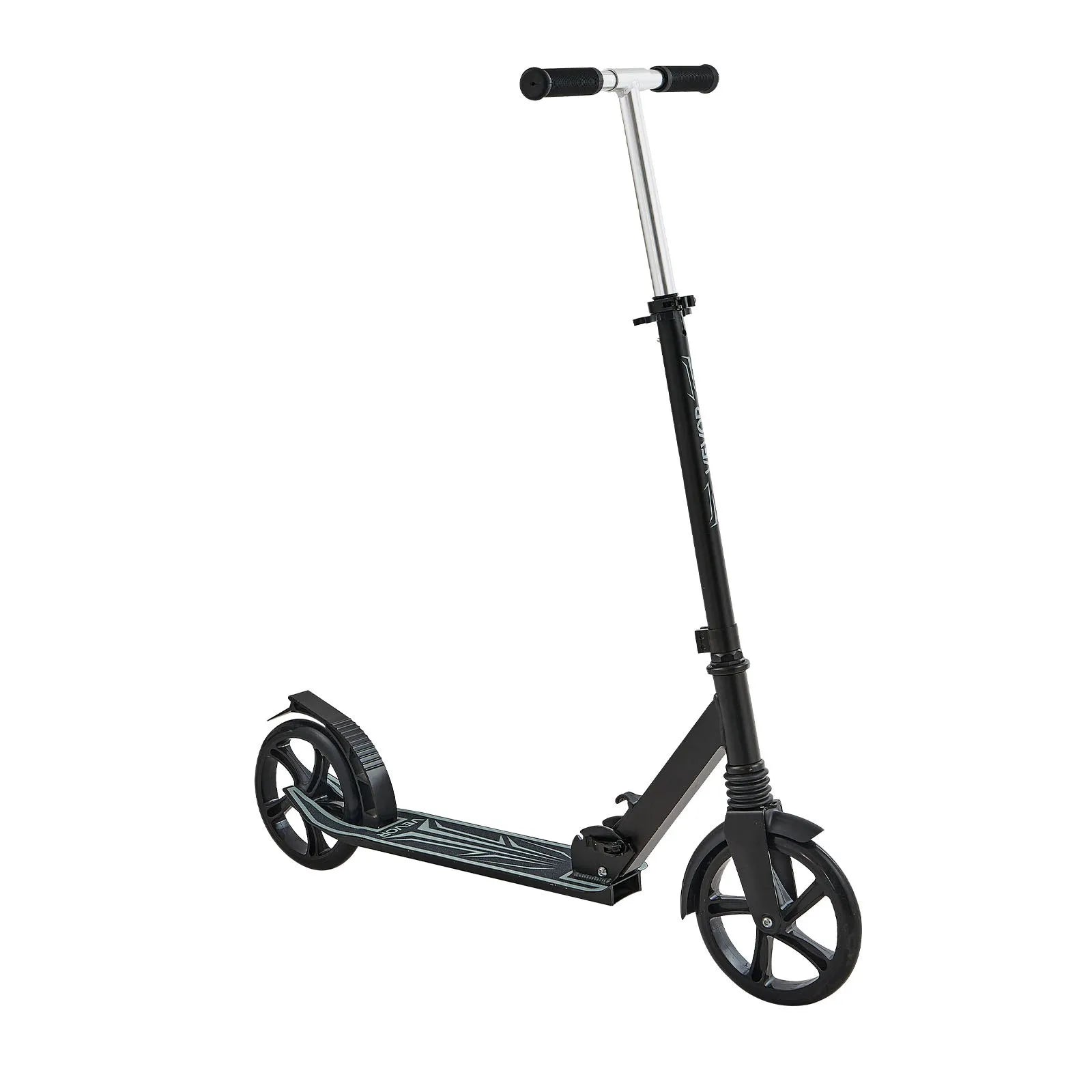 VEVOR divriteņu skrejritenis bērniem no 8+, pusaudžiem un pieaugušajiem, ar regulējamu stūres augstumu, platu pretslīdes platformu, salokāmu vieglu rāmi, kravnesība līdz 99,8 kg, melns.