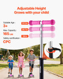 VEVOR trīsriteņu skrejritenis bērniem no 3 gadu vecuma ar LED gaismas riteņiem, regulējamu stūres augstumu, platu pretslīdes platformu un vieglu alumīnija rāmi, kravnesība līdz 74,8 kg, rozā