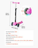 VEVOR trīsriteņu skrejritenis bērniem no 3 gadu vecuma ar LED gaismas riteņiem, regulējamu stūres augstumu, platu pretslīdes platformu un vieglu alumīnija rāmi, kravnesība līdz 74,8 kg, rozā