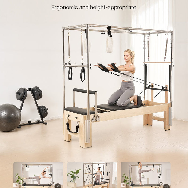 VEVOR pilates reformeris no koka ar dubulto pretestību, treniņu aprīkojums ar reformera kasti un lēciena platformu, piemērots iesācējiem un pieredzējušiem lietotājiem, slodze līdz 181 kg