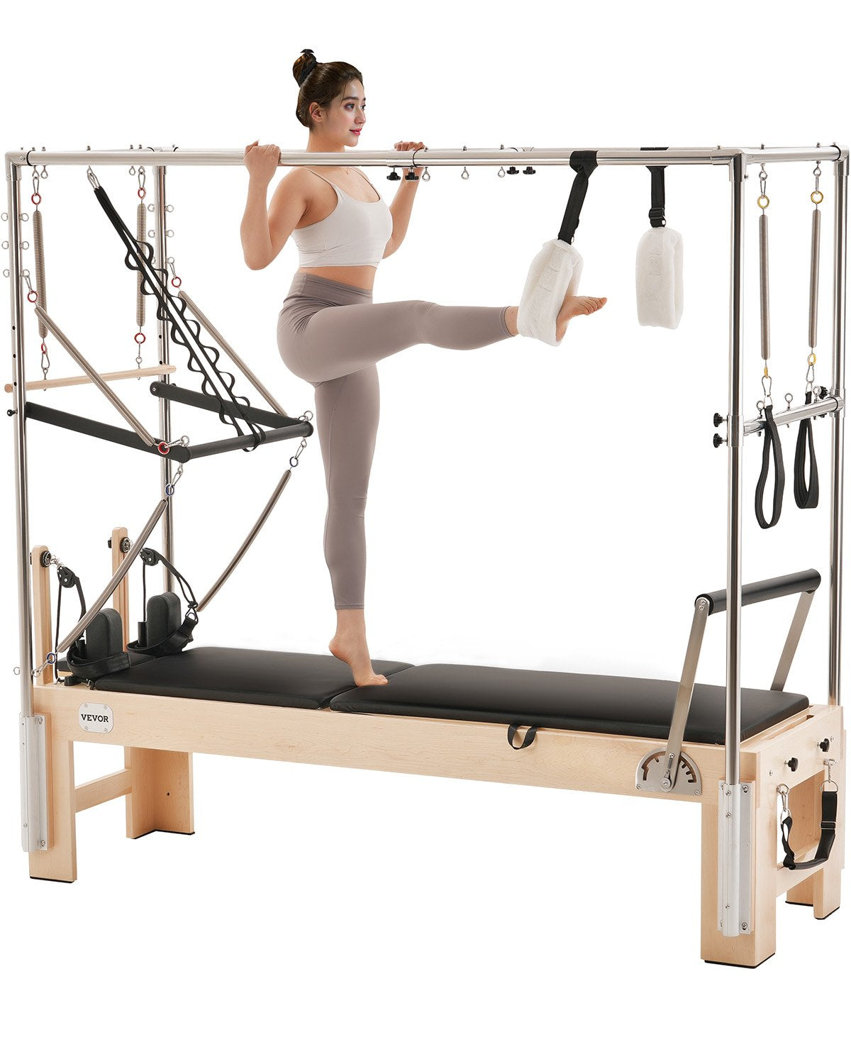 VEVOR pilates reformeris no koka ar dubulto pretestību, treniņu aprīkojums ar reformera kasti un lēciena platformu, piemērots iesācējiem un pieredzējušiem lietotājiem, slodze līdz 181 kg