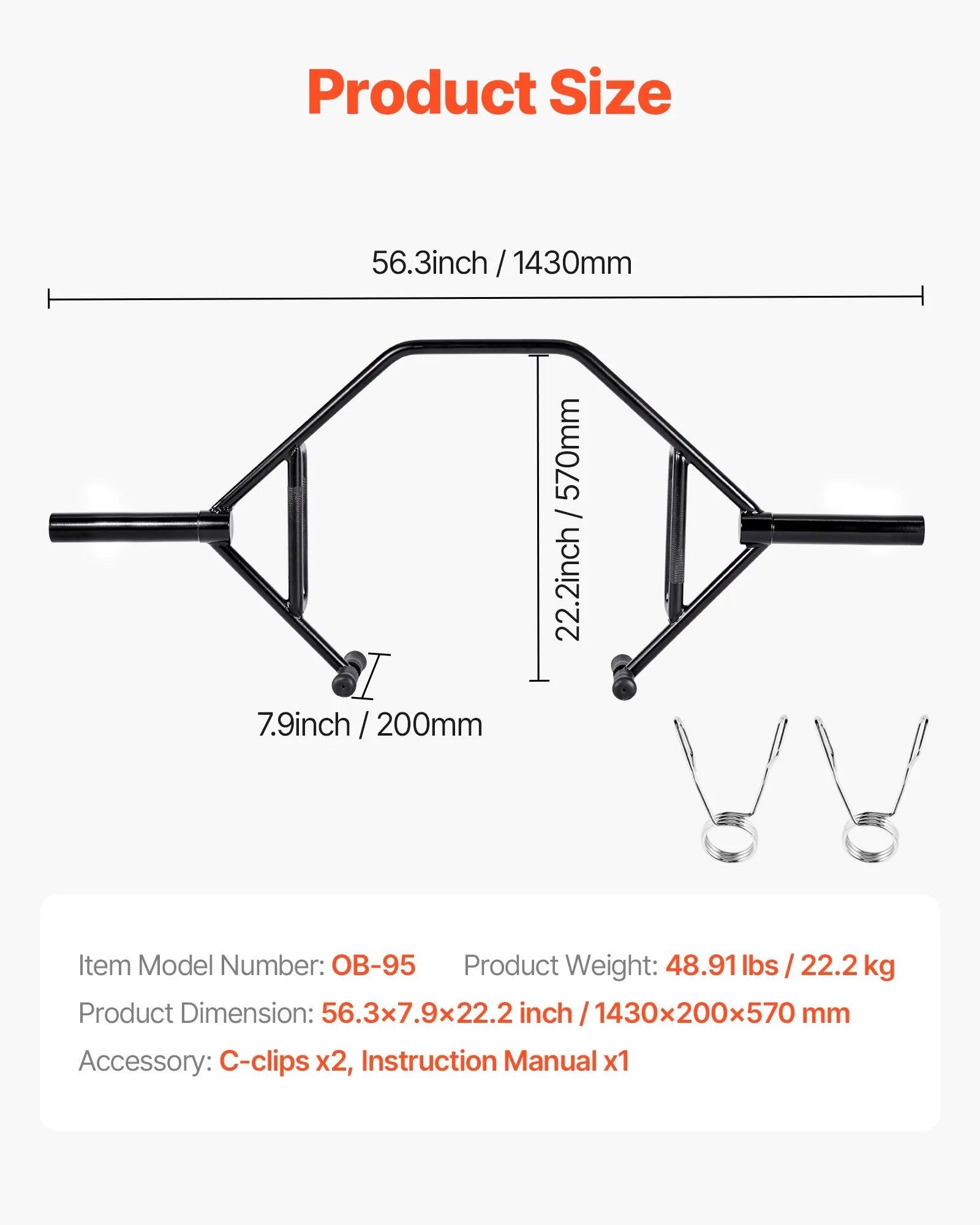 VEVOR trapeces stienis (hex bar), atvērta rāmja konstrukcija, 360 kg slodze, 50 mm diametrs, ar rievotiem rokturiem, piemērots pietupieniem, vilkmei un plecu spiedienam
