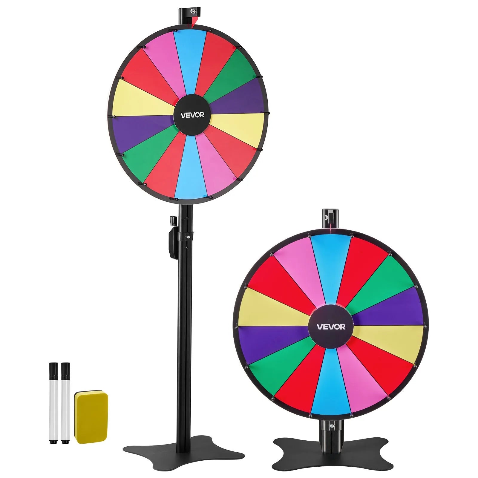 VEVOR 610 mm laimes rats ar statīvu, 14 nodalījumi, regulējams augstums, ar dzēšamu virsmu un 2 marķieriem, 6 krāsas, viegla montāža, ballītēm, bāriem, izstādēm un karnevāliem