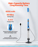 VEVOR Bezvadu rokas baseina putekļsūcējs, 8,5 GPM, ar pagarināmu kātu, spēcīga sūkšana dziļai tīrīšanai, uzlādējams baseina tīrītājs ar līdz 1 stundai darbības laiku, paredzēts virszemes un iebūvējamiem baseiniem un spa