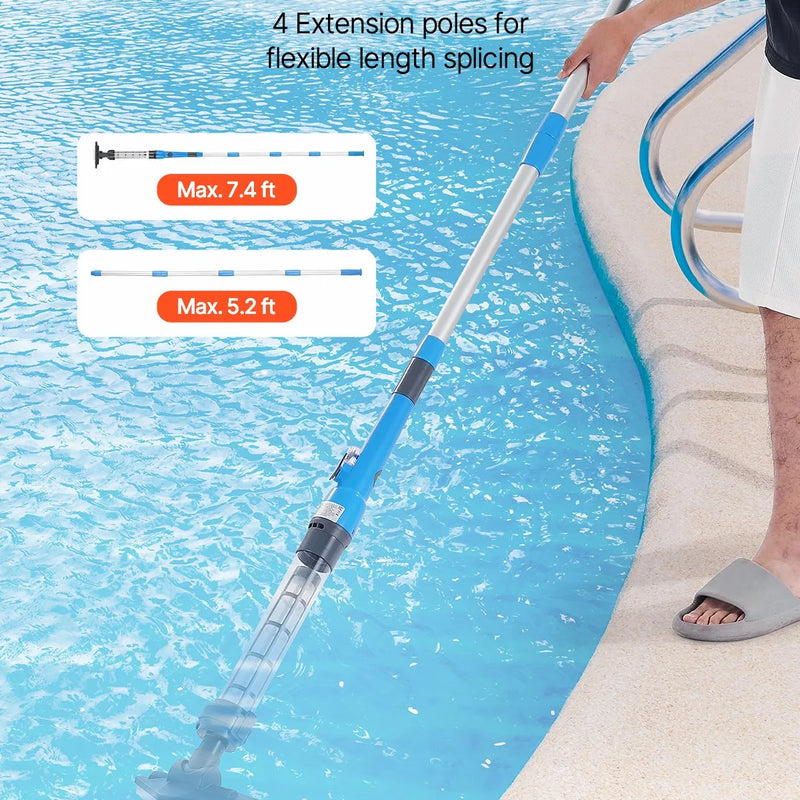 VEVOR Bezvadu rokas baseina putekļsūcējs, 8,5 GPM, ar pagarināmu kātu, spēcīga sūkšana dziļai tīrīšanai, uzlādējams baseina tīrītājs ar līdz 1 stundai darbības laiku, paredzēts virszemes un iebūvējamiem baseiniem un spa