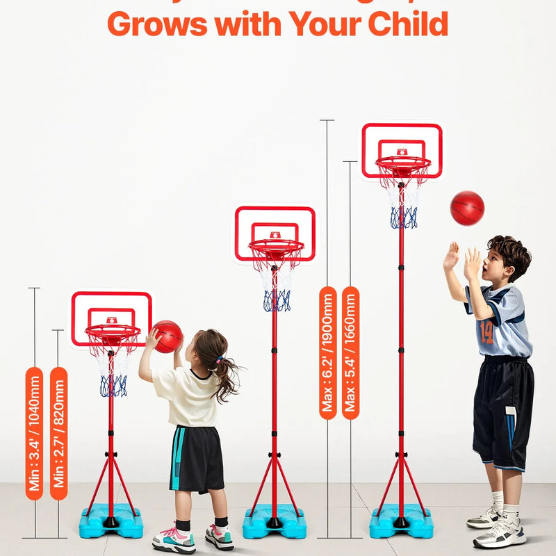 VEVOR Bērnu basketbola statīvs ar regulējamu augstumu un uzpildāmu pamatni, pārnēsājams basketbola komplekts iekštelpām un pagalmam, piemērots bērniem 3–8 gadi, zēniem un meitenēm