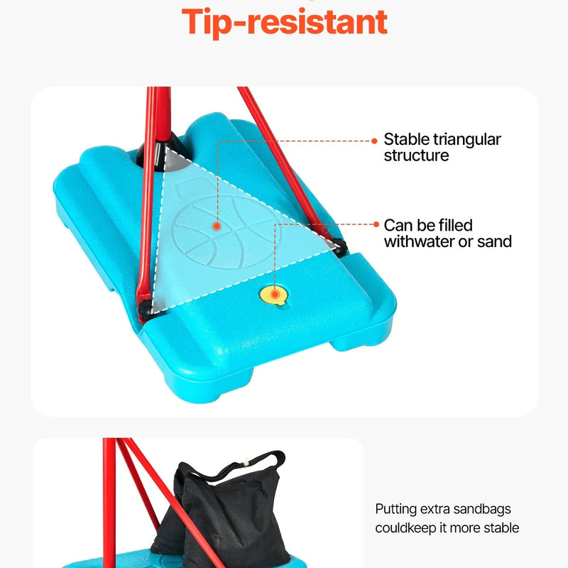 VEVOR Bērnu basketbola statīvs ar regulējamu augstumu un uzpildāmu pamatni, pārnēsājams basketbola komplekts iekštelpām un pagalmam, piemērots bērniem 3–8 gadi, zēniem un meitenēm