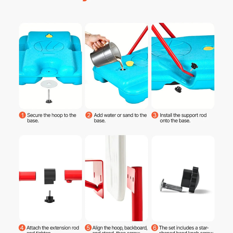 VEVOR Bērnu basketbola statīvs ar regulējamu augstumu un uzpildāmu pamatni, pārnēsājams basketbola komplekts iekštelpām un pagalmam, piemērots bērniem 3–8 gadi, zēniem un meitenēm