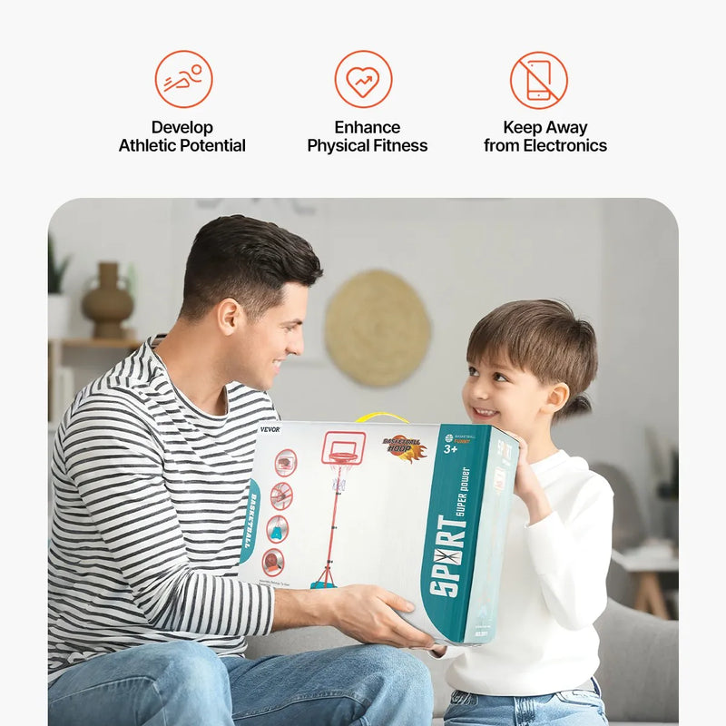 VEVOR Bērnu basketbola statīvs ar regulējamu augstumu un uzpildāmu pamatni, pārnēsājams basketbola komplekts iekštelpām un pagalmam, piemērots bērniem 3–8 gadi, zēniem un meitenēm