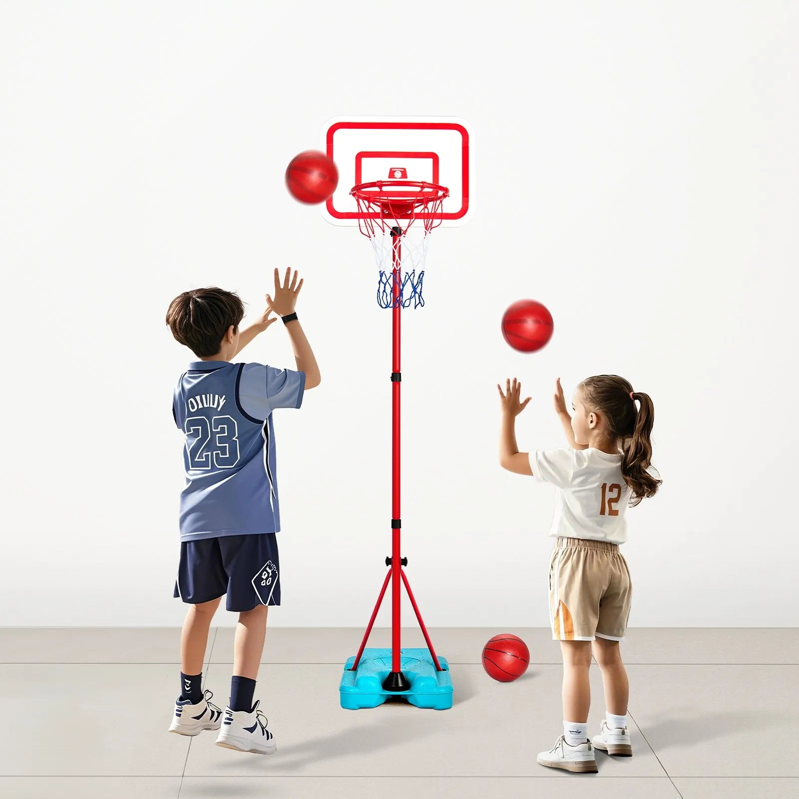 VEVOR Bērnu basketbola statīvs ar regulējamu augstumu un uzpildāmu pamatni, pārnēsājams basketbola komplekts iekštelpām un pagalmam, piemērots bērniem 3–8 gadi, zēniem un meitenēm