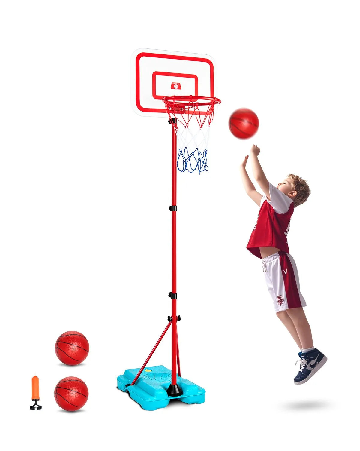VEVOR Bērnu basketbola statīvs ar regulējamu augstumu un uzpildāmu pamatni, pārnēsājams basketbola komplekts iekštelpām un pagalmam, piemērots bērniem 3–8 gadi, zēniem un meitenēm