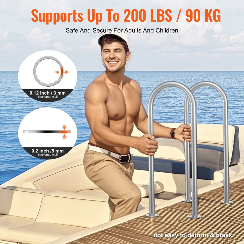 VEVOR baseina margas 91,4 × 33 cm, alumīnija drošības margas ar pamatnes plāksni iekštelpu un āra baseiniem, ergonomiskas peldbaseina drošības margas terasēm, rūsas izturīgs satvēriena rokturis ar piederumiem SPA zonām un piestātnēm