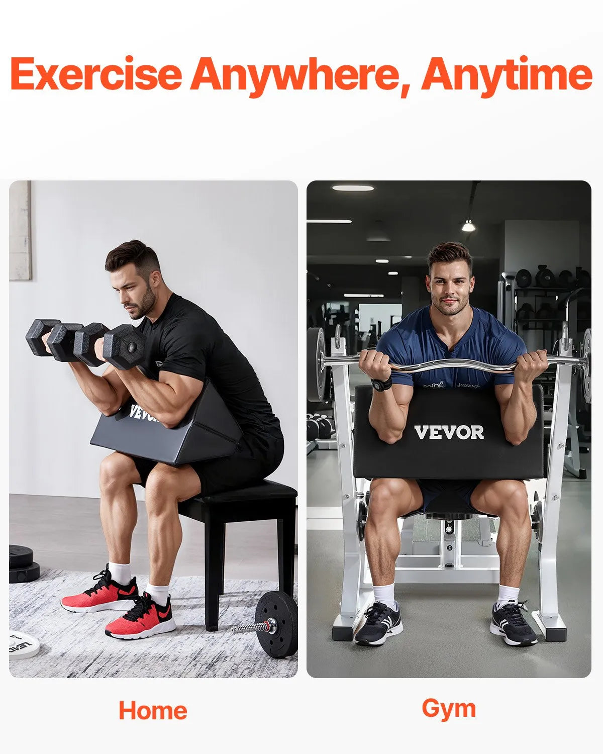 VEVOR bicepsu treniņu spilvens, portatīvs preacher tipa spilvens, kompakts bicepsu vingrinājumu atbalsts no augsta blīvuma EVA putām, piemērots stieņa un hanteles vingrinājumiem, mājas sporta zālei