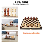 VEVOR magnētiskais koka šaha komplekts, 305 mm šaha spēļu komplekts ar 2 papildu dāmām, iesācēju komplekts, salokāms šaha galds ar figūrām, uzglabāšanas nodalījumiem un kasti, pārnēsājams ceļojumu komplekts pieaugušajiem un bērniem