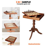VEVOR 3 vienā šaha, dambretes un bekgemona galda komplekts, 457 mm premium koka šaha galds, luksusa kombinētais spēļu galda mēbeļu komplekts, galda spēļu dāvana ģimenei
