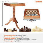 VEVOR 3 vienā šaha, dambretes un bekgemona galda komplekts, 457 mm premium koka šaha galds, luksusa kombinētais spēļu galda mēbeļu komplekts, galda spēļu dāvana ģimenei