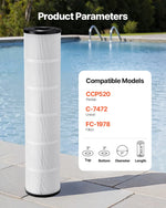 VEVOR Baseina filtra kārtridži 4 × 12,1 m², spa un burbuļvannu filtra nomaiņas komplekts, saderīgs ar Pentair CCP520, R173578 un PCC130, trilobāras krokas, drošs bērniem un mājdzīvniekiem, viegli tīrāms