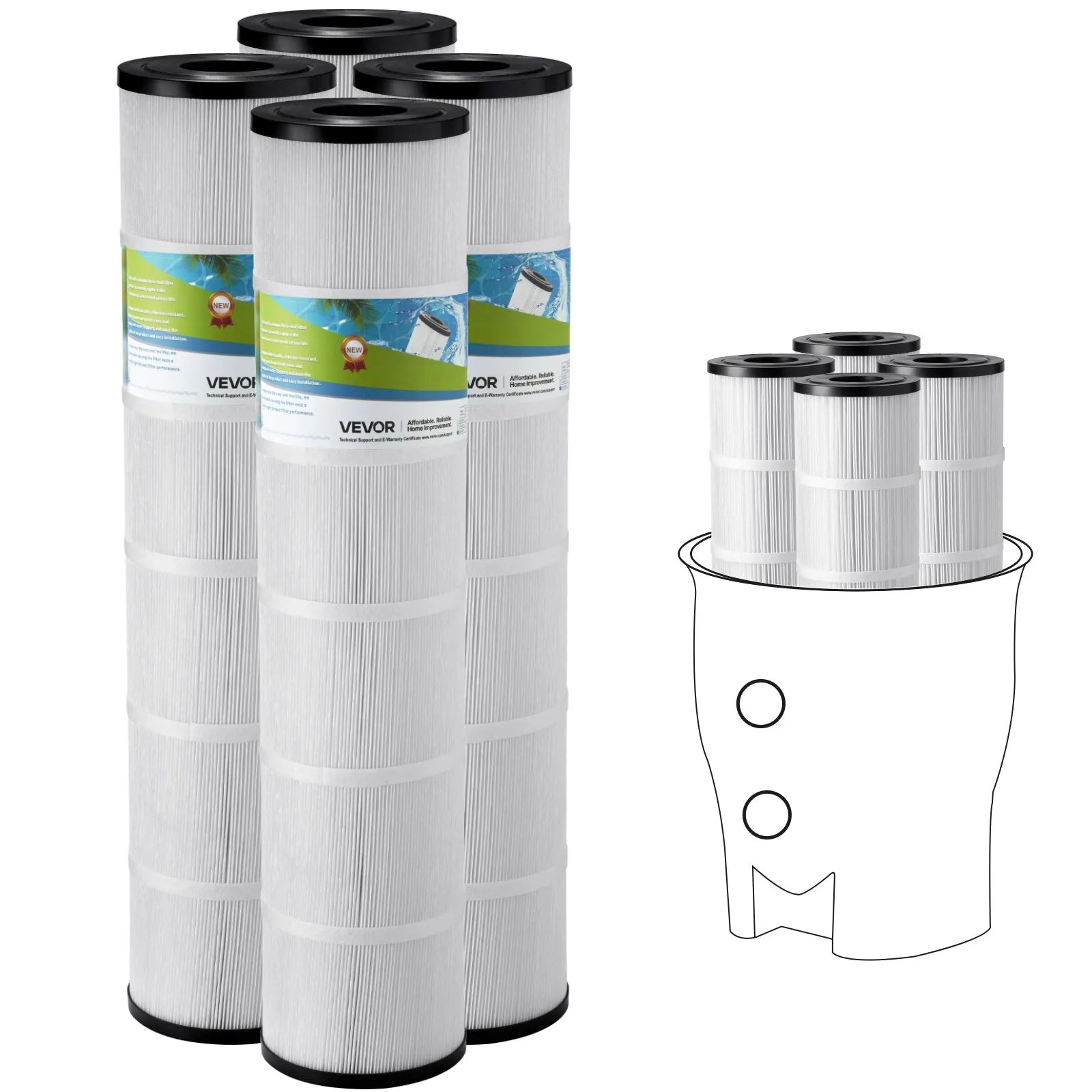 VEVOR Baseina filtra kārtridži 4 × 12,1 m², spa un burbuļvannu filtra nomaiņas komplekts, saderīgs ar Pentair CCP520, R173578 un PCC130, trilobāras krokas, drošs bērniem un mājdzīvniekiem, viegli tīrāms