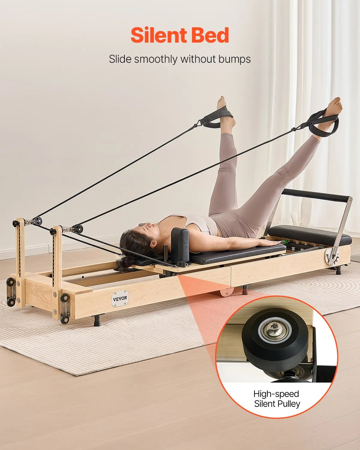 VEVOR salokāms koka pilates reformeris ar dubulto pretestību (atsperes un troses), pilates gulta ar sēdēšanas kasti, piemērots mājas sporta zālei un studijai, slodze līdz 181 kg