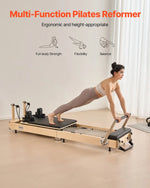 VEVOR salokāms koka pilates reformeris ar dubulto pretestību (atsperes un troses), pilates gulta ar sēdēšanas kasti, piemērots mājas sporta zālei un studijai, slodze līdz 181 kg