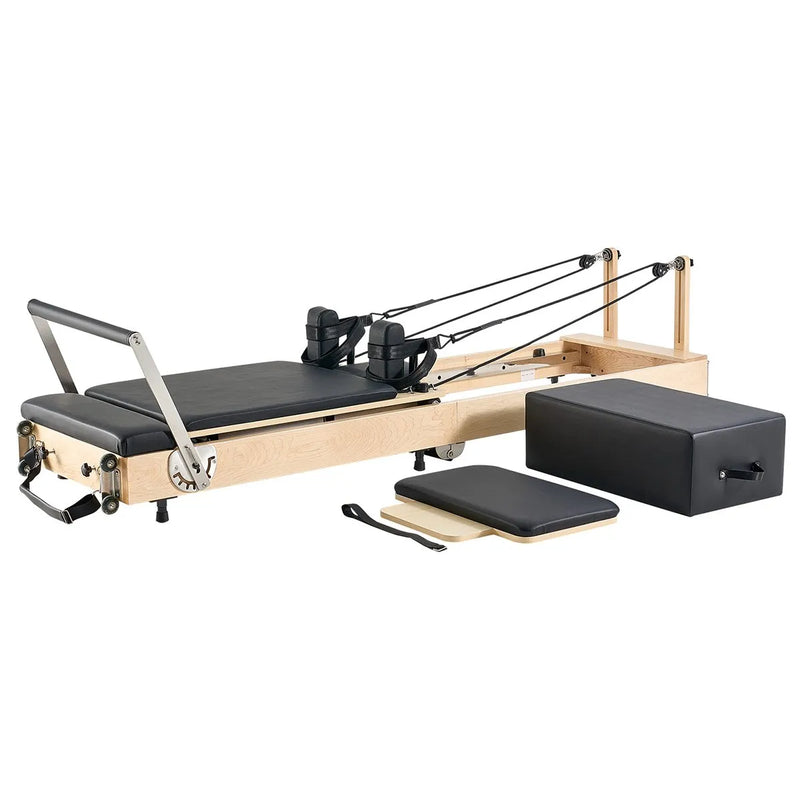 VEVOR salokāms koka pilates reformeris ar dubulto pretestību (atsperes un troses), pilates gulta ar sēdēšanas kasti, piemērots mājas sporta zālei un studijai, slodze līdz 181 kg